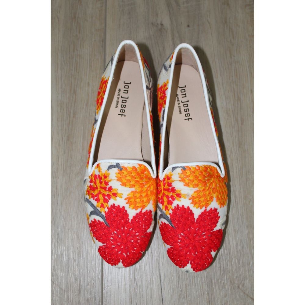 Jon Josef Womens Gatsby Floral Embroidered Loafers Red Orange White 8.5 NWOB‎
